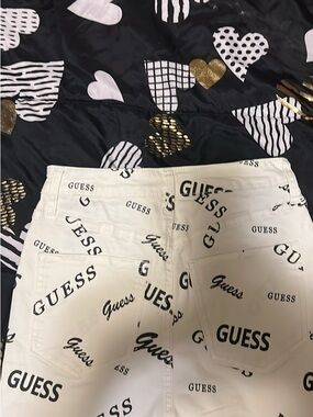 Guess White Jeans with Black Logo Accents